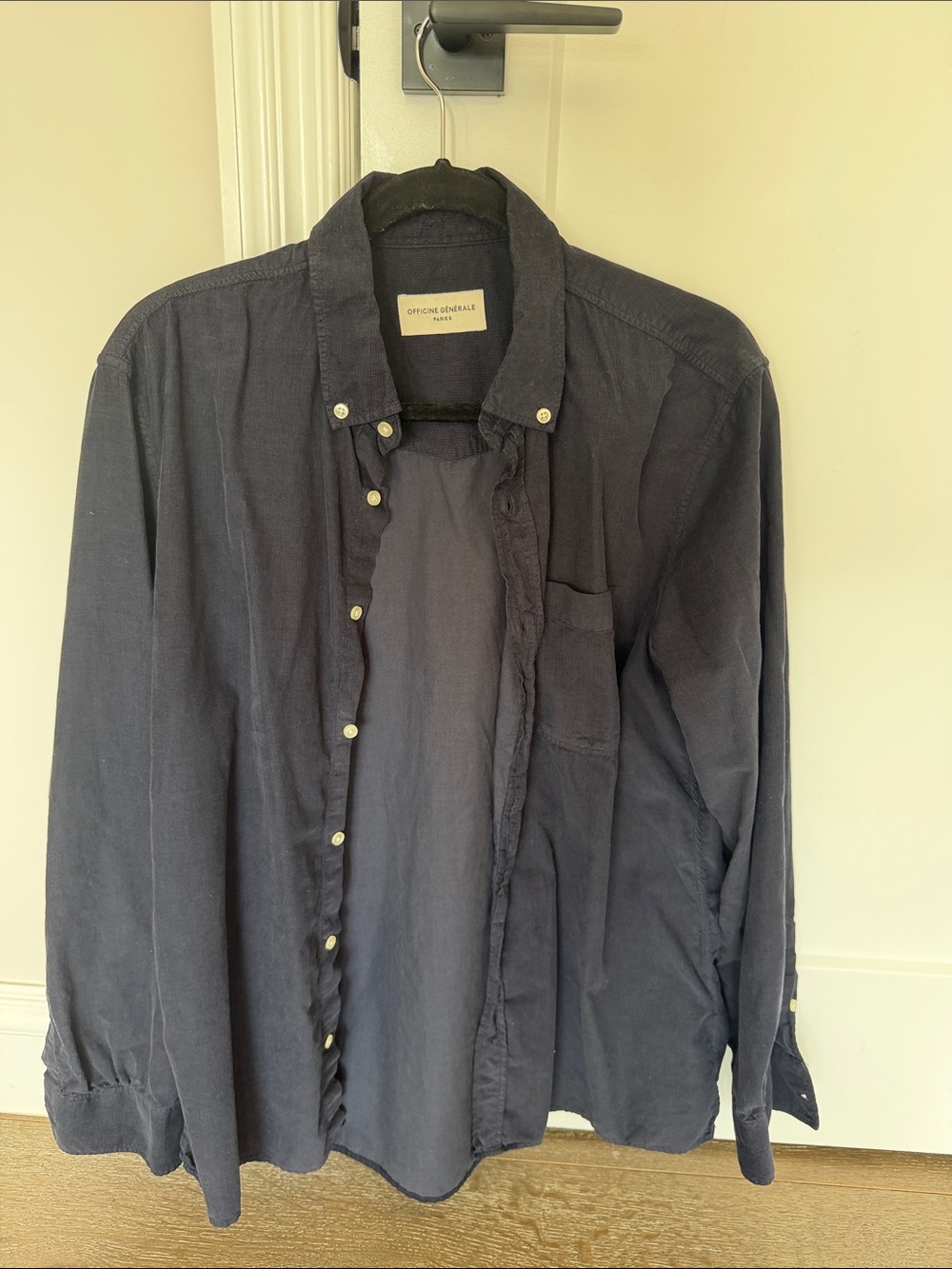 Officine Generale Navy Button-Up Linen Blend Shirt